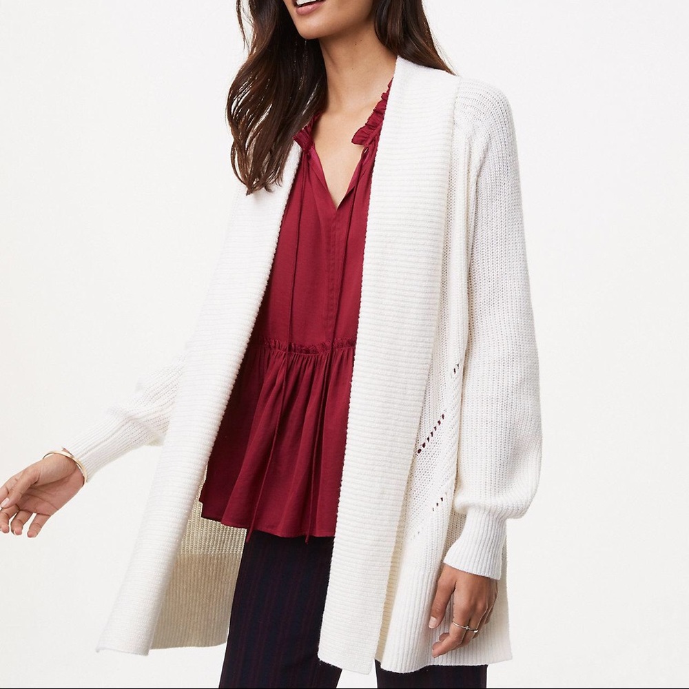 LOFT White pointelle open cardigan